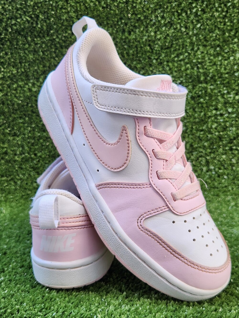 Nike Court Borough Low Kids Girls Size 1.5 Y Pink Sporty Leather Sneakers Shoes